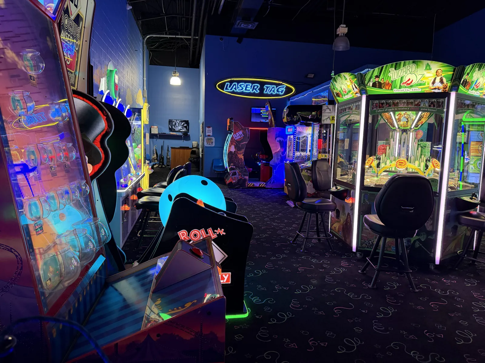 Illuminated laser tag entrance at the end of the Southern Lanes Bowling Green arcade